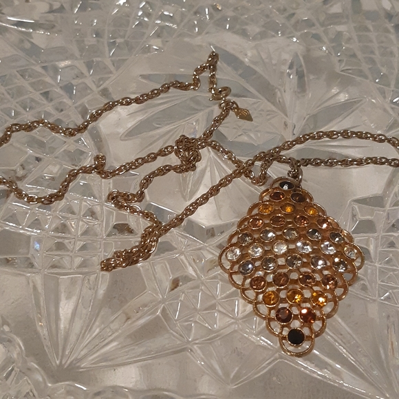 Sarah Coventry Vintage Necklace In Gold Tone With Rhinestones 24" Long Stamped, - Picture 10 of 11